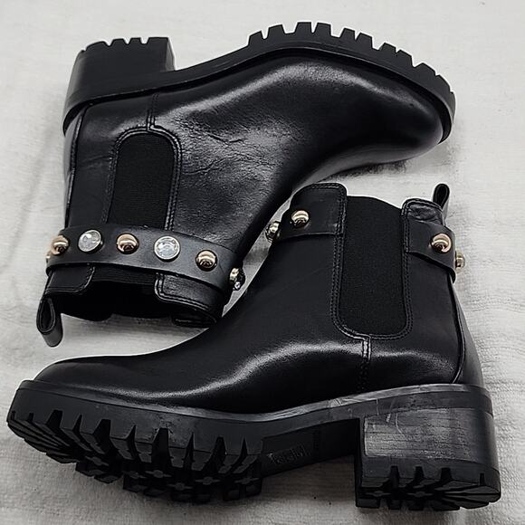 KARL LAGERFELD PORSHAY PARIS BLACK LEATHER CHUNKY LUG SOLE CHELSEA BOOTS 6.5 - Picture 13 of 16
